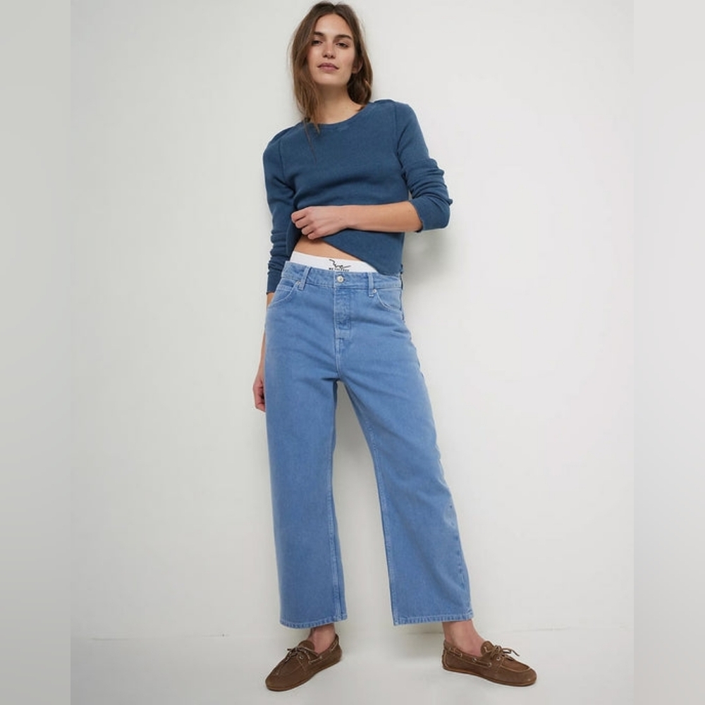 NWT Free People We The Free Deep Trance Dropped Barrel Boyfriend Jeans Ocean, 29